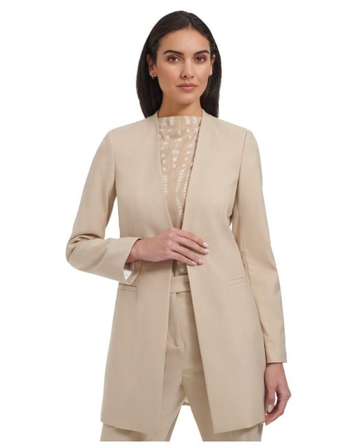 Calvin Klein Natural Petite Open-front 3/4-roll-sleeve Topper Jacket
