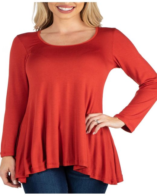 24seven Comfort Apparel Long Sleeve Solid Color Swing Style Flared Tunic Top