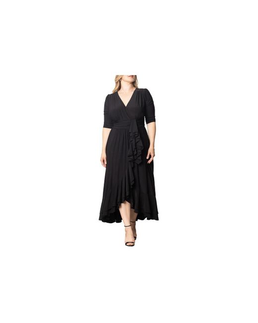 Kiyonna Black Plus Size Veronica Ruffled Evening Gown