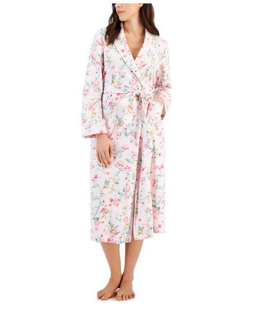Charter Club Pink Floral-print Long Cotton Robe
