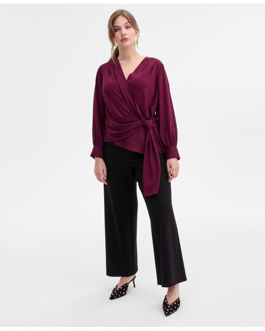 INC International Concepts Red Plus Size Asymmetrical Tie-front Blouse
