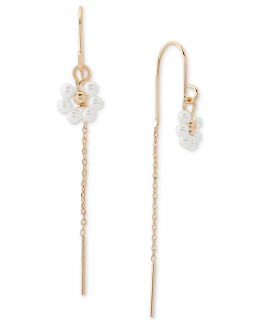 Lucky Brand White Tone Imitation Pearl Daisy Threader Earrings