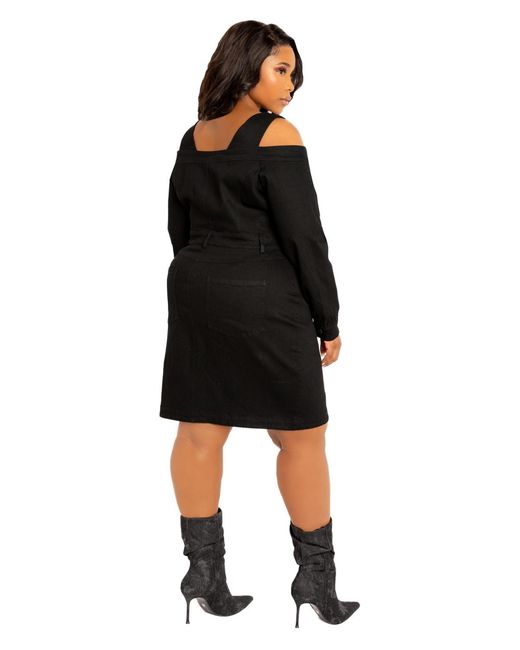 off shoulder denim dress plus size SHEIN CURVE+ Plus Size Women's Fashion Off-Shoulder Elastic Denim Dress
