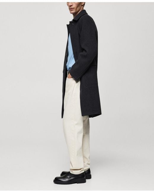 Mango Blue Pocketed Wool Coat for men
