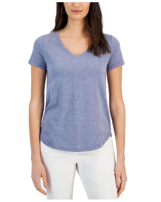 Style & Co. Blue V-neck Perfect Short-sleeve Top