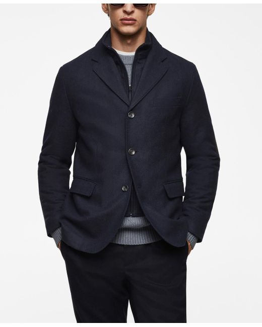 Mango Blue Quilted Wool Jacket for men
