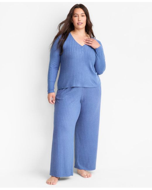 State Of Day Blue Soft Rib-knit Pajama Set
