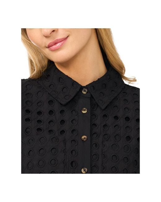 Cece Black Short-sleeve Collared Button-down Shirt