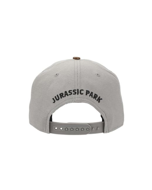 Jurassic Park Gray Logo Woven Patch White Snapback Hat for men