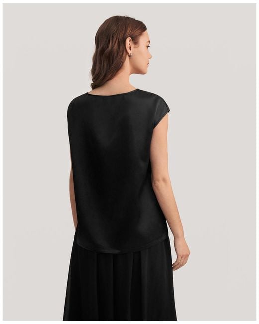 LILYSILK Black Basic Cap Sleeves Silk Tee