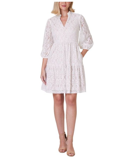 Jessica Howard White Lace Balloon-sleeve Dress