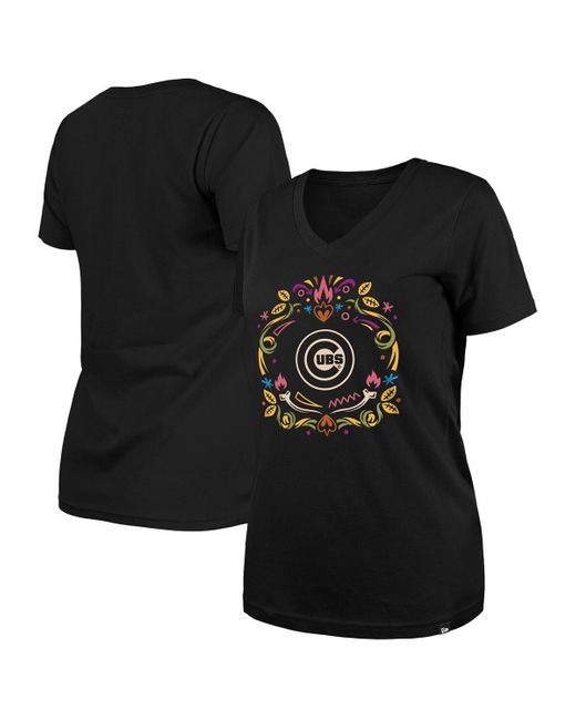KTZ Black Chicago Cubs Dia De Los Muertos V-neck T-shirt