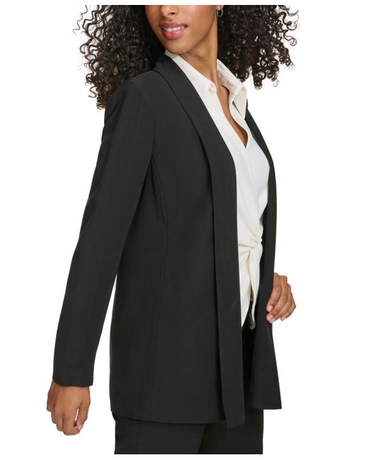 Calvin Klein Black Petite Open-front Long-sleeve Twill Jacket