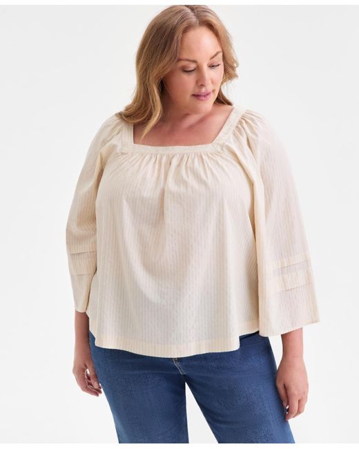 Style & Co. White Plus Size Striped Square-neck Top