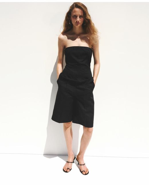 Mango Black Strapless Linen Top