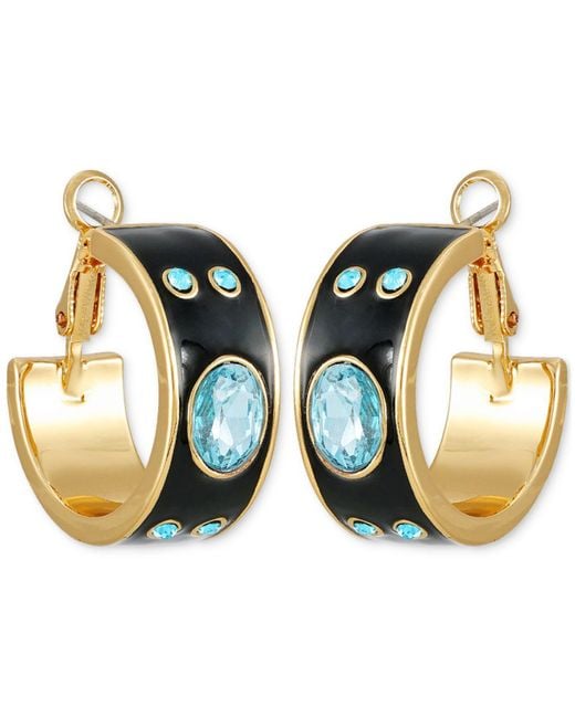 Guess Gold-tone Small Color Crystal Black C-hoop Earrings, 1" in Blue | Lyst