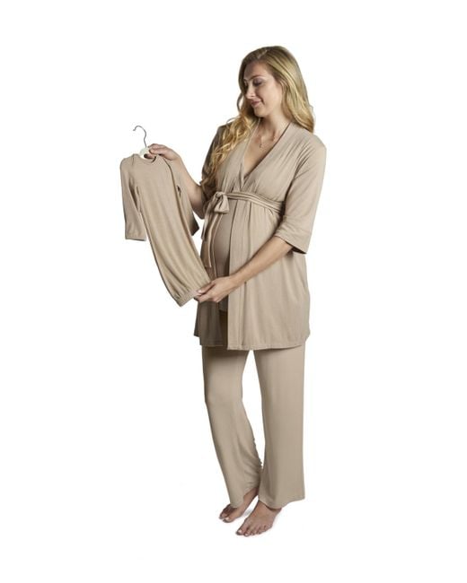 Everly Grey Natural Maternity Analise During & After 5-piece Maternity/nursing Sleep Set
