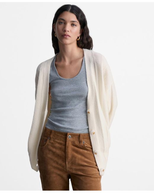 Mango White Buttoned Long Cardigan