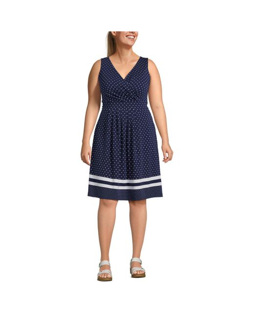 Lands' End Blue Plus Size Fit And Flare Dress
