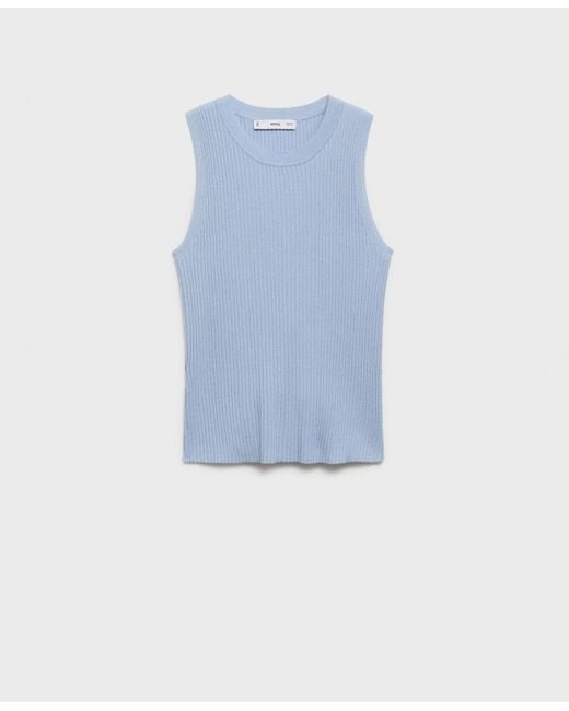 Mango Blue Ribbed Knit Top