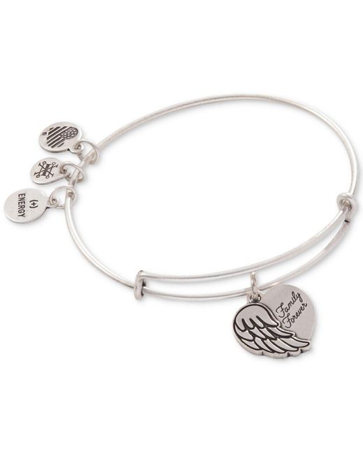 ALEX AND ANI Goldtone Angel Wing Family Forever Heart Charm Bangle