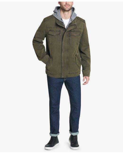 men's two pocket hooded trucker jacket