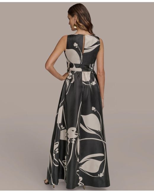 【Donna Karan New York】Printed V-Neck Gown Donna Karan New York Women's Printed V-neck Floral Mikado