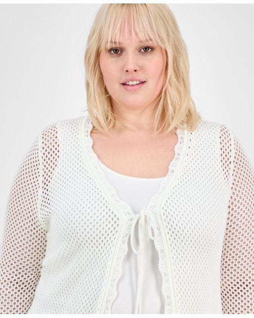 Madden Girl Blue Trendy Plus Size Mesh Tie-front Duster