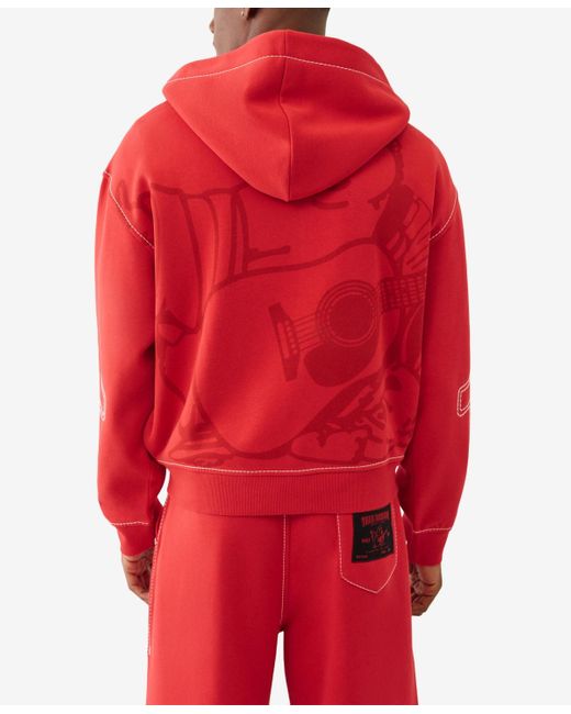 True Religion Red Cinched Big T Zip Up Hoodie for men