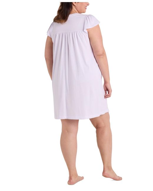 Miss Elaine White Plus Size Embroidered Short-sleeve Nightgown