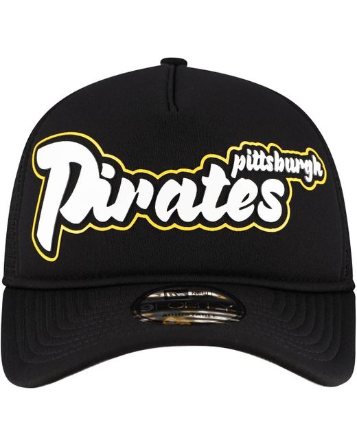 KTZ Black Pittsburgh Pirates Retro Bold A-frame Trucker 9forty Adjustable Hat for men