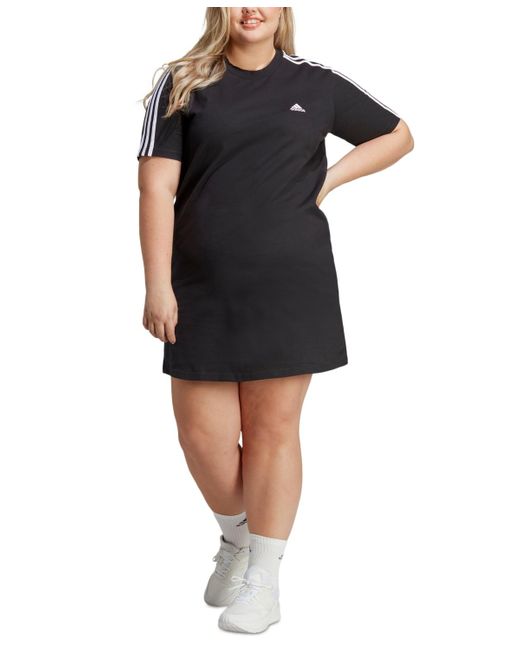 Adidas Black Plus Size Essentials 3-stripes Boyfriend T-shirt Dress