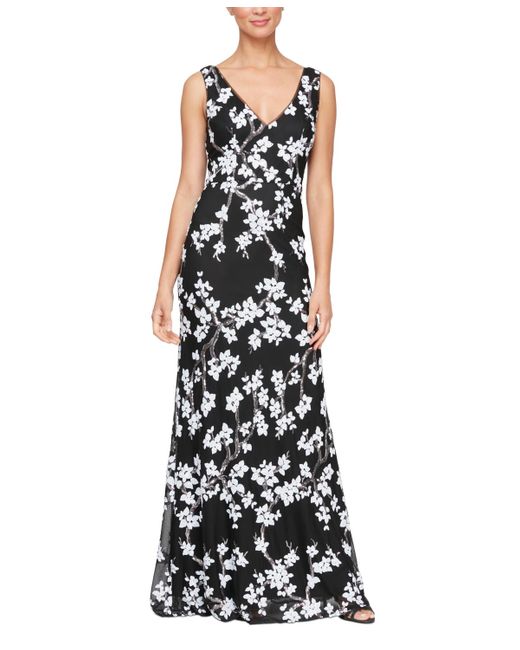 Alex Evenings Black Sequined V-neck Sleeveless Gown