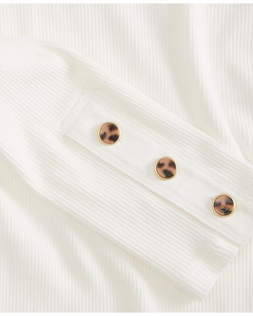 On 34th White Button-cuff Boatneck Top