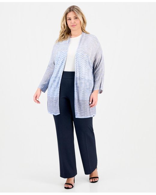 Anne Klein Blue Plus Size Open-front Zig-zag Knit Cardigan