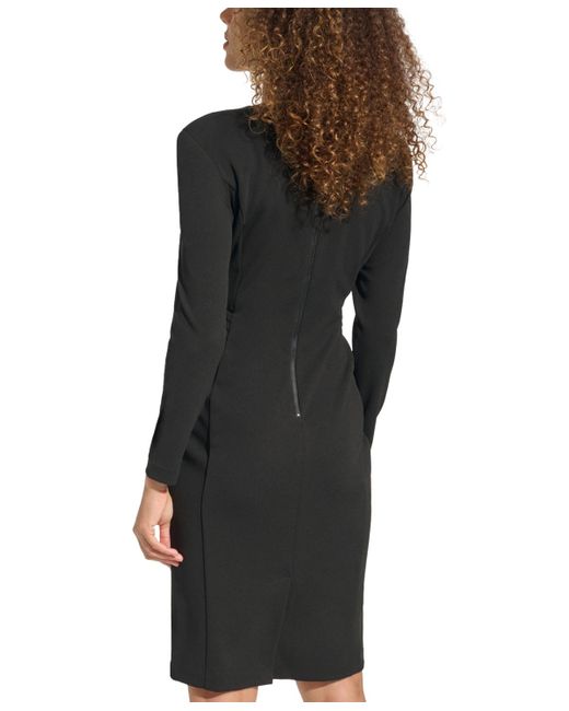 Calvin Klein Black Pleated V-neck Sheath Dress