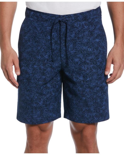 Cubavera Blue Tonal Tropical-print Linen Blend 9" Drawstring Shorts for men