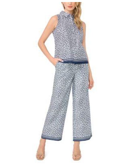 Cece Blue Sleeveless Button Down Top Pull On Pants
