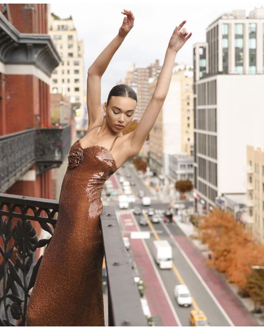 French Connection Brown Beatrice Sequin Strappy Dress