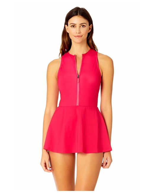 Coppersuit Red Solid Athletic Swim Dress