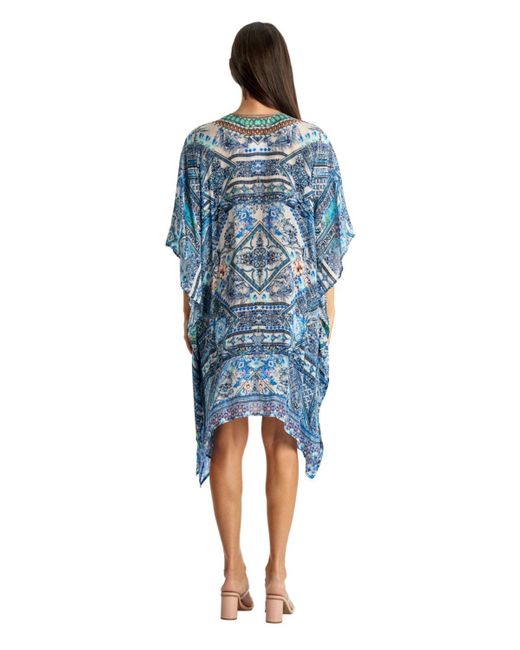 La Moda Clothing Blue V-neck Short Kaftan Dress