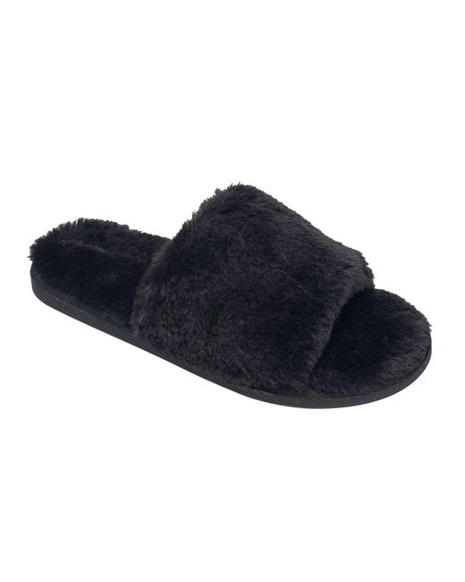 Nine West Faux Fur Slide Slippers in Black | Lyst