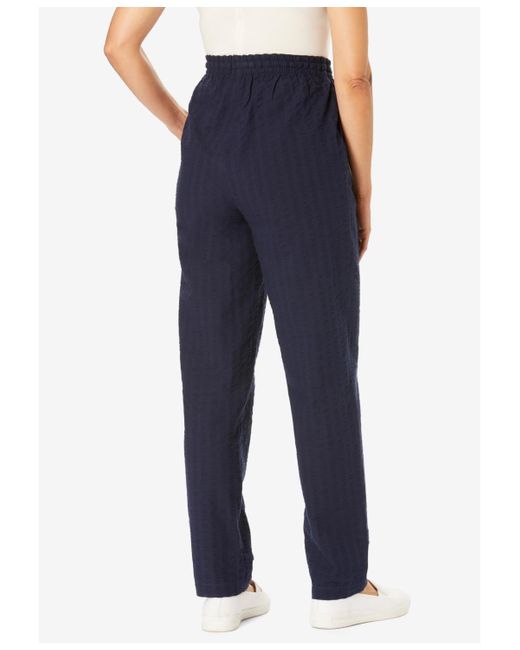 Woman Within Blue Within Tall Seersucker Pull-on Elastic-waist Pants