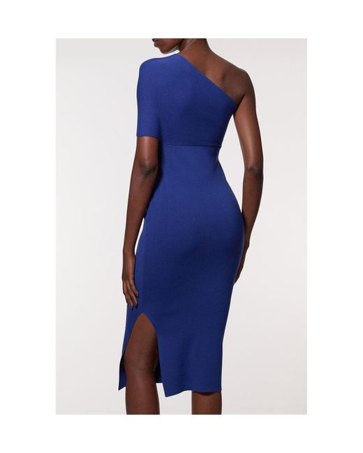 Karen Millen Blue Knitted One Shoulder Dress