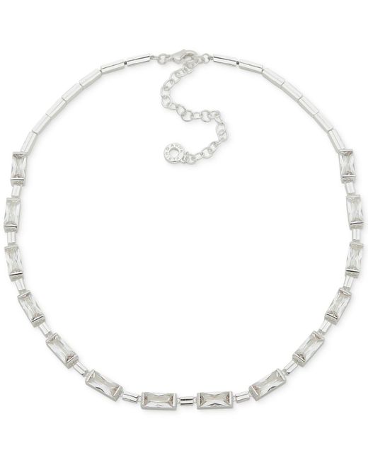Anne Klein White Silver-tone Baguette Cubic Zirconia Collar Necklace
