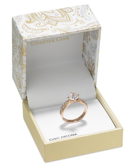 Charter Club Pink Tone Pave & Cubic Zirconia Engagement Ring