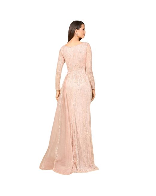 Lara Pink Long Sleeve V-neck Gown