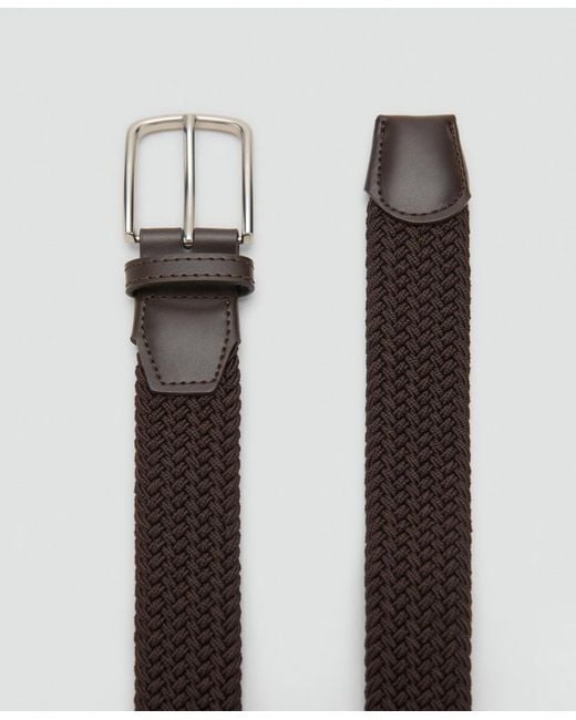 Mango White Braided Elastic Belt for men