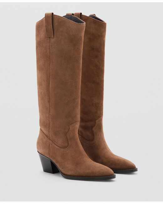 Mango Brown Heel Leather Boots