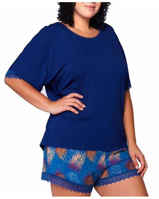 iCollection Blue Plus Size 2pc. Soft Pajama Set Trimmed